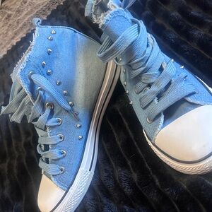 Pinky Blue Studded High-Top Sneakers